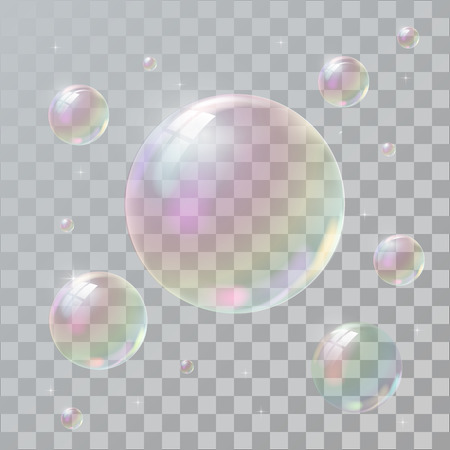 Realistic soap bubbles with rainbow reflection. set isolated illustrationのイラスト素材