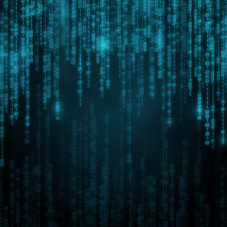 Falling blue numbers with bright flashes. Abstract technology background in matrix style.のイラスト素材