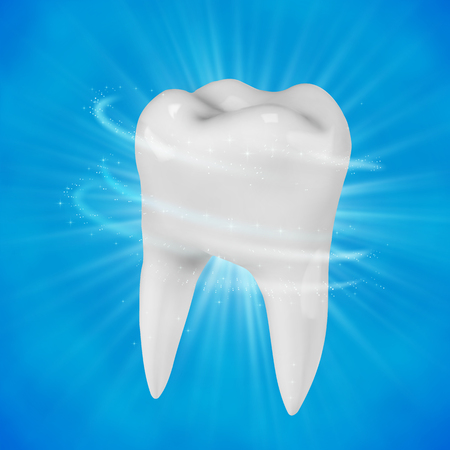 Human white tooth illustration on blue background.のイラスト素材