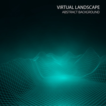 Abstract vector landscape background. Cyberspace landscape grid. 3d technology vector illustration.のイラスト素材