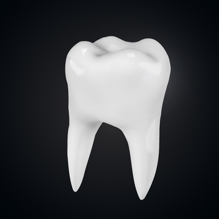 Realistic white tooth illustration on black backgroundのイラスト素材