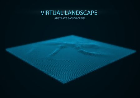 Abstract vector landscape background. Cyberspace landscape grid. 3d technology vector illustration.のイラスト素材