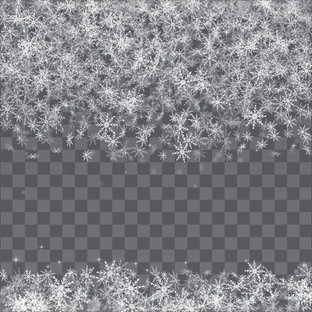 Falling snowflakes border on transparent background.