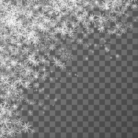 Falling snow on a transparent background. Vector illustration 10 EPS. Abstract snowflake background. Fall of snow.のイラスト素材