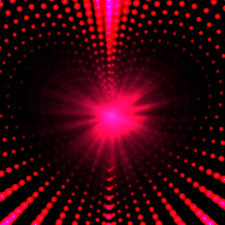 A vector infinite heart-shaped tunnel of shining flares on red backgroundのイラスト素材