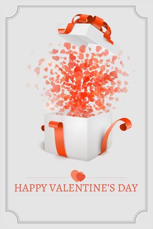 Happy Valentine's day card and open white gift box and flow hearts illustration.のイラスト素材