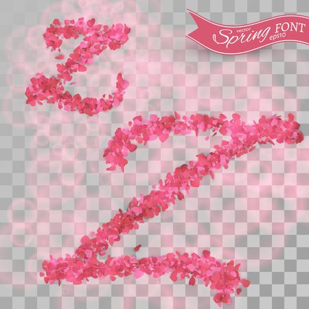 Confetti font illustration. Scattered pink paper hearts. Letter Z on transparent background.のイラスト素材