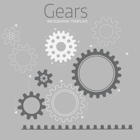 Vector infographic template with gears  on grey background. Business and industry concept with options, parts, steps, processes.のイラスト素材