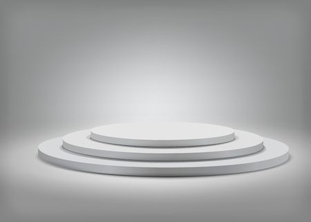 Tree step gray round podium on grey  background. Vector  template for your design.のイラスト素材