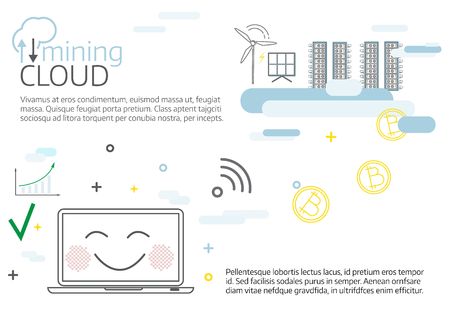 Cloud mining.  Vector thin line illustration design. Infogrphic template.のイラスト素材