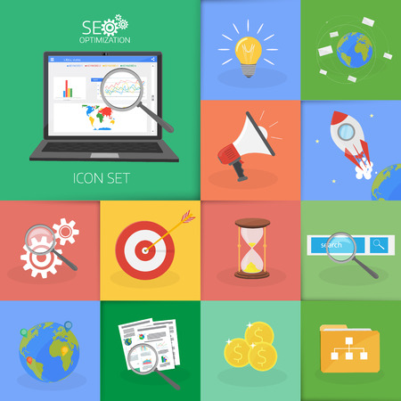 Set of modern flat design concept icons for internet marketing. Icons can be used for websites, print and presentation templates, promotional materials, infographics, web and mobile services and apps.のイラスト素材