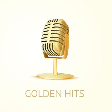Shining golden studio microphone. Realistic Vector illustration.のイラスト素材