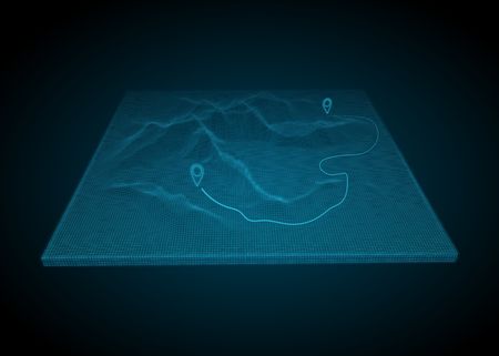 Abstract vector landscape background. Cyberspace landscape grid. 3d technology vector illustration.のイラスト素材