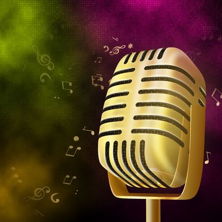 Karaoke party background with gold retro microphone.のイラスト素材