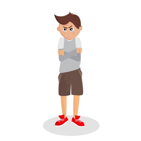 Sad offended character with big anime tear-stained eyes. vector illustration.のイラスト素材