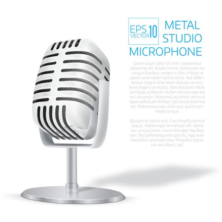 Vintage silver studio microphone. 3D realistic vector illustrationのイラスト素材