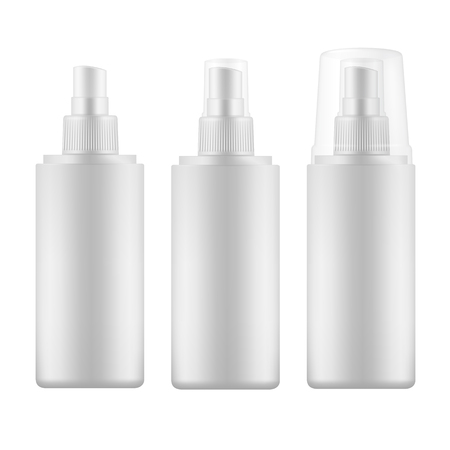 Set of white blank spray bottles with transparent cap.のイラスト素材
