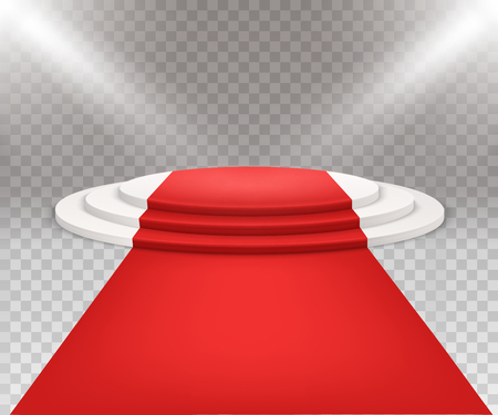 3D isolated three stepped round white podium with red carpet.のイラスト素材