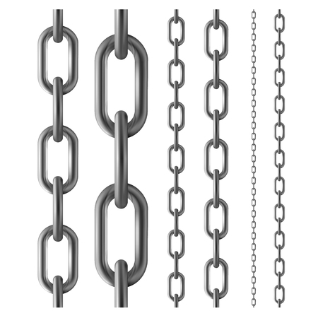 Shiny seamless metal chain vector set. Isolated on white backgroundのイラスト素材