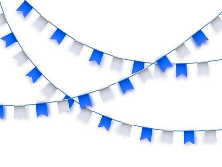 Traditional blue and white bunting flags on white background. Realistic holiday decoration.のイラスト素材