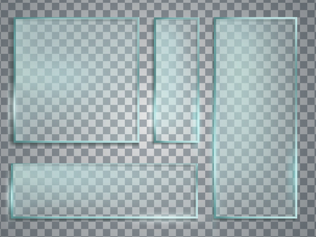 Green glass plate realistic vector set. Glass texture with shadoのイラスト素材