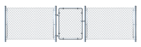 Realistic metal wire fence and gate   detailed illustration isolのイラスト素材