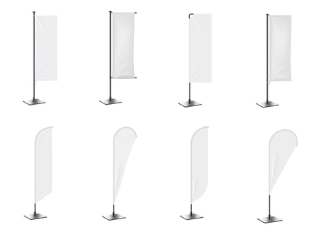 Realistic banner flag 3d mockup on white backdrop. White  emptyのイラスト素材
