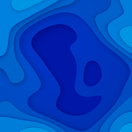 Deep blue paper cut background. modern paper cut out, Sea bottom relief. Great design for any purposes.のイラスト素材