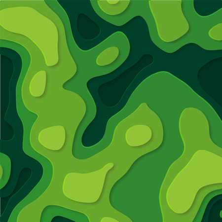 Abstract elevation map.Green paper cut out in trendy style.のイラスト素材