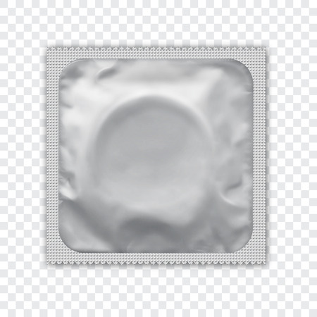 White  foil wrapped condom realistic vector packadge mock up. Reのイラスト素材