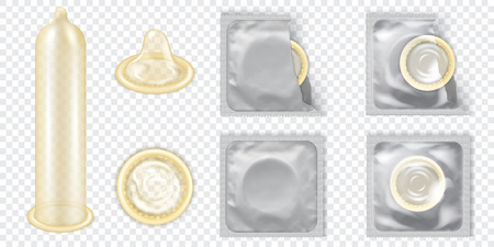 Realistic 3D Detailed Latex Condom Vector Set.のイラスト素材