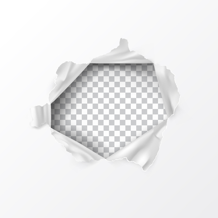 Vector realistic torn hole in paper on transparent background. Design template. Torn paper edge.のイラスト素材