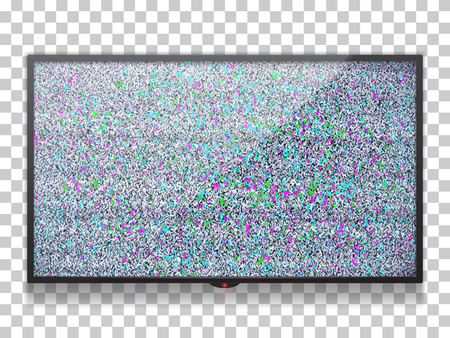Realistic  flat lcd tv template with static tv color noise with glitch effect.のイラスト素材