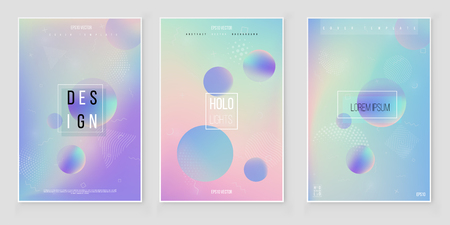 Furistic modern holographic cover set. 90s, 80s retro style.  Minimalistic hipster design Digital Cover Design for your Business with Abstract Lines and Holography Backgroundのイラスト素材