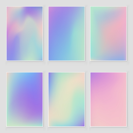 Abstract holographic iridescent foil texture set Modern style trends 80s 90s. Iridescent backdrop for creative projectのイラスト素材