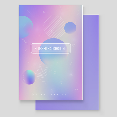 Furistic modern holographic cover set. 90s, 80s retro style.  Hipster style graphic geometric holographic elements. Iridescent graphic mockup for brochure, banner, wallpaper, mobile screen.のイラスト素材