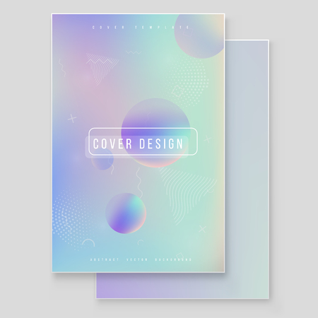 Furistic modern holographic cover set. 90s, 80s retro style.  Hipster style graphic geometric holographic elements. Modern tredy Memphis styleのイラスト素材