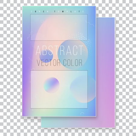 Furistic modern holographic cover set. 90s, 80s retro style.  Hipster style graphic geometric holographic elements. Iridescent graphic mockup for brochure, banner, wallpaper, mobile screen.のイラスト素材
