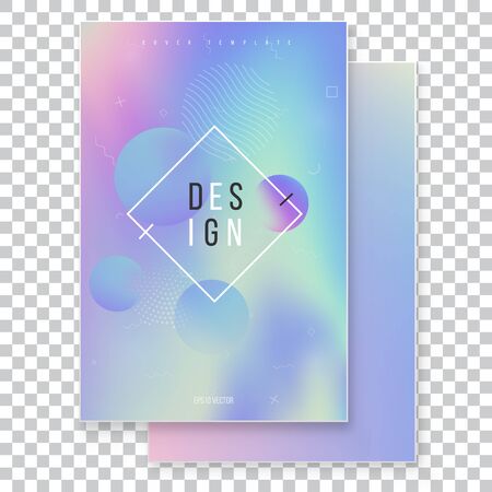 Futuristic modern holographic cover set. 90s, 80s retro style.  Minimalistic hipster design Modern tredy Memphis styleのイラスト素材