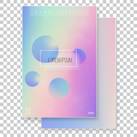 Futuristic modern holographic cover set. 90s, 80s retro style.  Hipster style graphic geometric holographic elements. Digital Cover Design for your Business with Abstract Lines and Holography Backgroundのイラスト素材