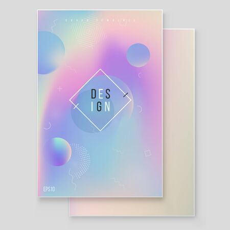 Holographic paper magic foil marble cover vector set.  Minimalistic hipster design Iridescent graphic mockup for brochure, banner, wallpaper, mobile screen.のイラスト素材