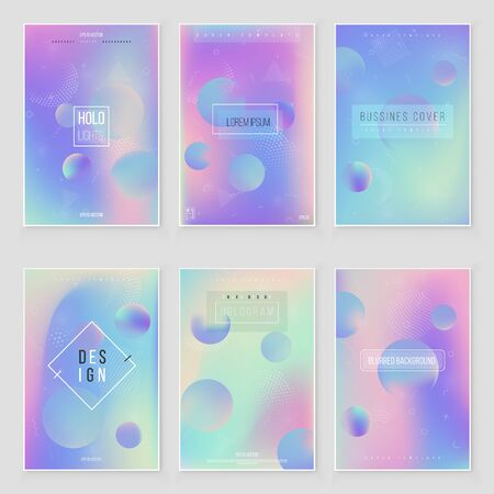 Futuristic modern holographic cover set. 90s, 80s retro style.  Minimalistic hipster design Modern tredy Memphis styleのイラスト素材