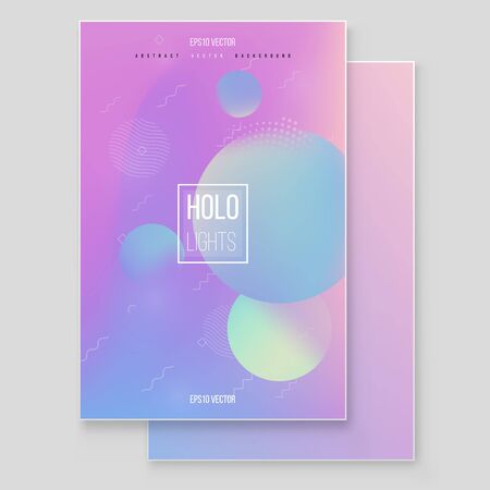 Futuristic modern holographic cover set. 90s, 80s retro style.  Hipster style graphic geometric holographic elements. Modern tredy Memphis styleのイラスト素材