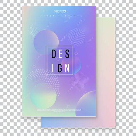 Futuristic modern holographic cover set. 90s, 80s retro style.  Hipster style graphic geometric holographic elements. Modern tredy Memphis styleのイラスト素材