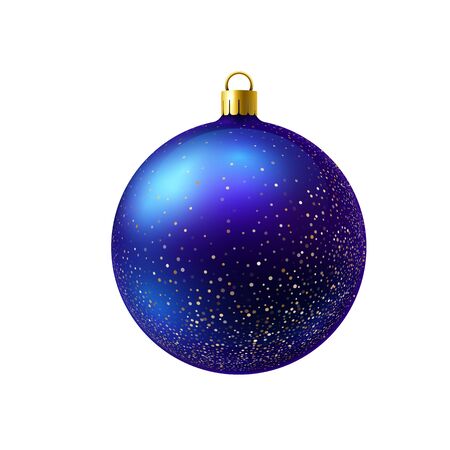 Blue christmas ball with gold sparkles isolated on white background. Realistic vector.のイラスト素材