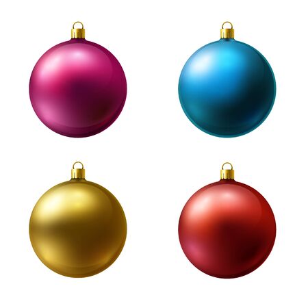 Realistic Christmas Holiday Balls isolated on a white background. Matted glass. Vector setのイラスト素材