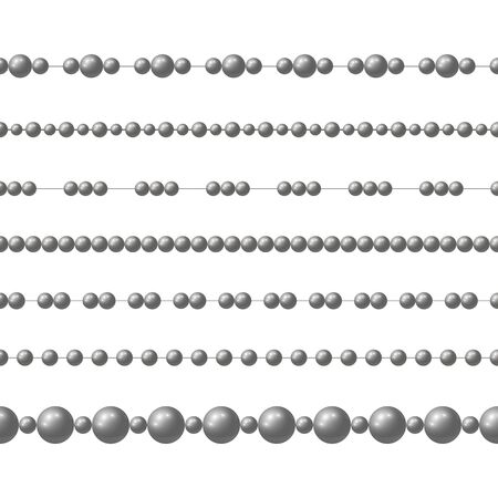 Gray realistic steel bead chain. Vector set of realistic seamless patternのイラスト素材