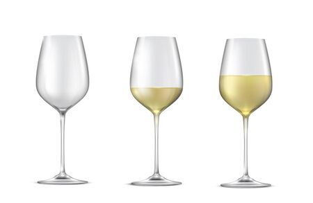 Realistic vector set of glasses with white wineのイラスト素材
