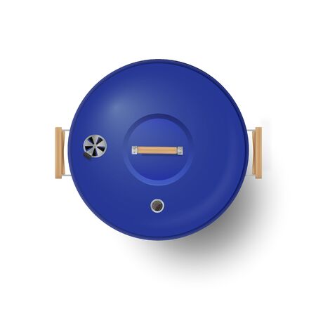 Round blue closed barbecue grill top view realistic vector illustration.のイラスト素材