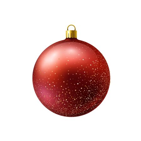Red christmas ball with gold sparkles isolated on white backgroundのイラスト素材